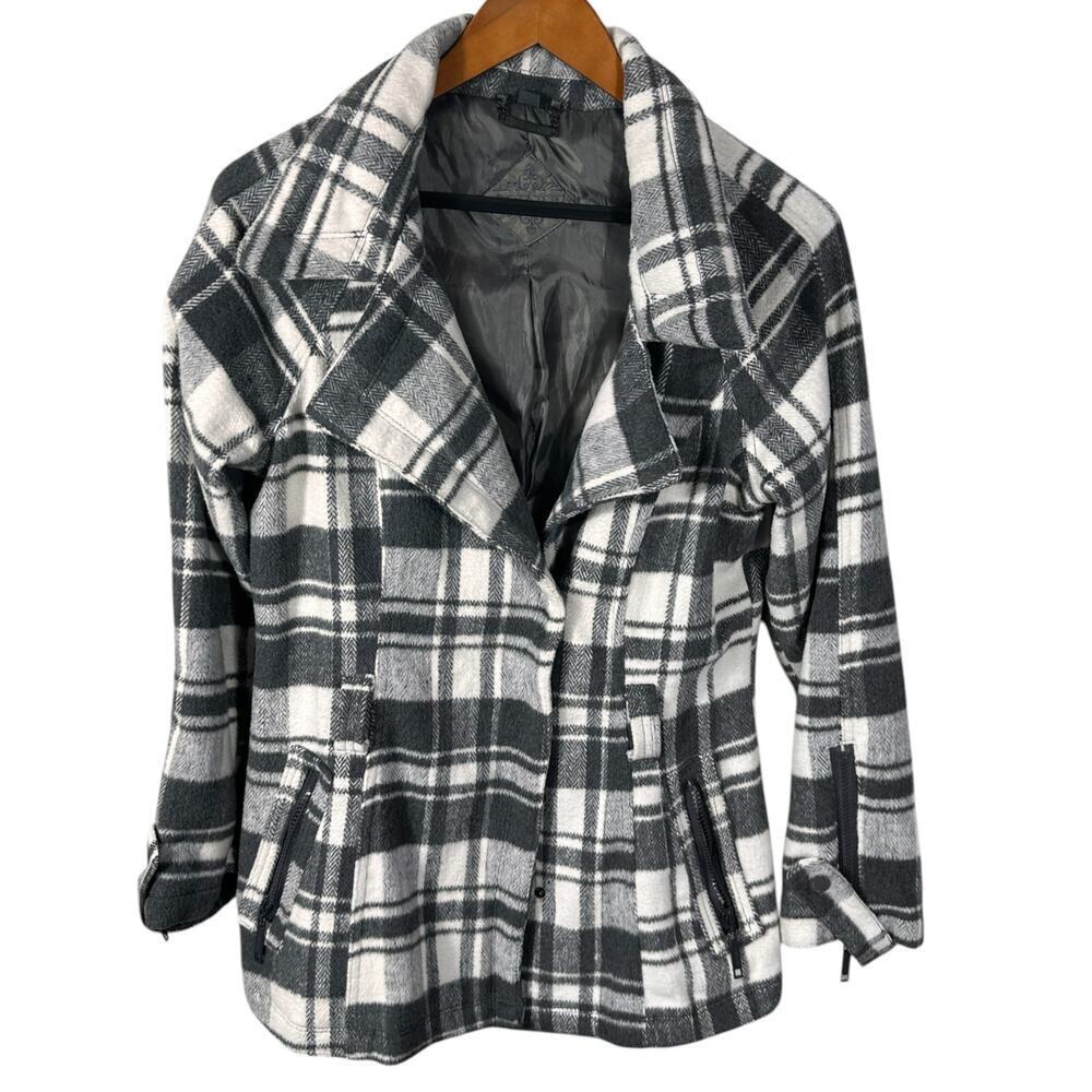 JouJou Gray White Plaid Wool-Blend Moto Jacket Size Large